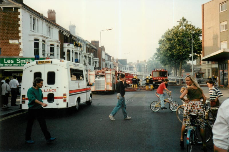 Emergency services respond to an incident in Portsmouth in the 1980s. Picture by Steve Spurgin