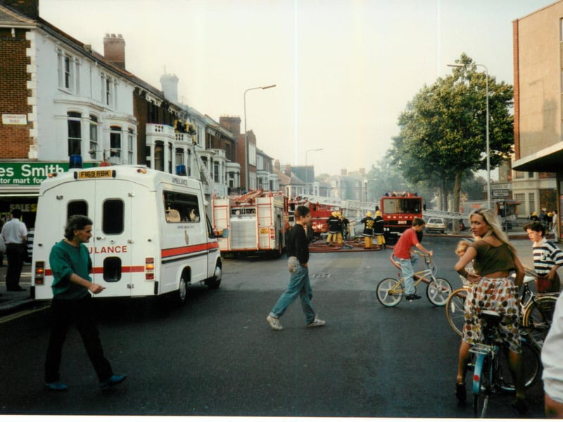 Emergency services respond to an incident in Portsmouth in the 1980s. Picture by Steve Spurgin