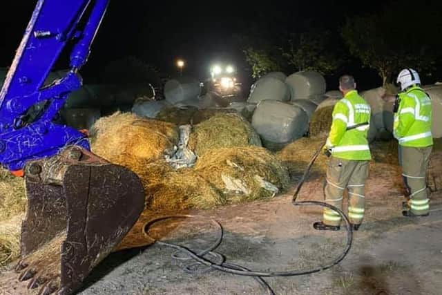 A blaze destroyed 150 hay bales at McCarthy's Fruit and Vegetables off Winchester Road near Wickham. Picture: Jo McCarthy