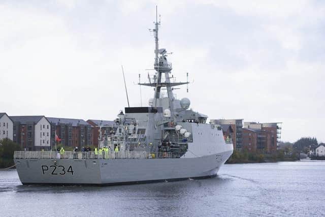 HMS Spey departs Scotland to travel to Portsmouth. Photo: BAE Systems.