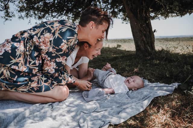 Corinna Farrell with partner Zoe and son Theodore. Picture: Diary of Wildflower