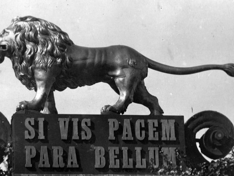 The lion on top of the drill shed, HMS Excellent, Whale Island.
