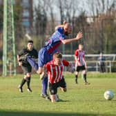 US Portsmouth defender Tom Jeffes in action during the home loss to Shaftesbury. Picture by Nathan Lipsham.