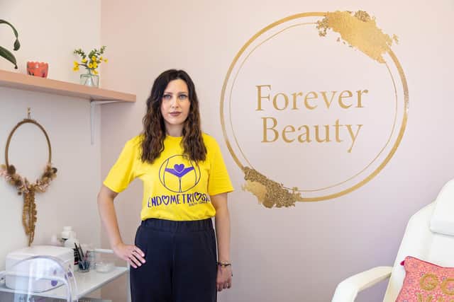 Amelia Burkinshaw, who suffered with undiagnosed endometriosis for 13 years - and is now campaigning to widen awareness.
Pictured in her beauty salon.
Picture: Mike Cooter (060821)