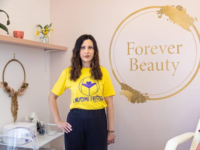 Amelia Burkinshaw, who suffered with undiagnosed endometriosis for 13 years - and is now campaigning to widen awareness.
Pictured in her beauty salon.
 Picture: Mike Cooter (060821)