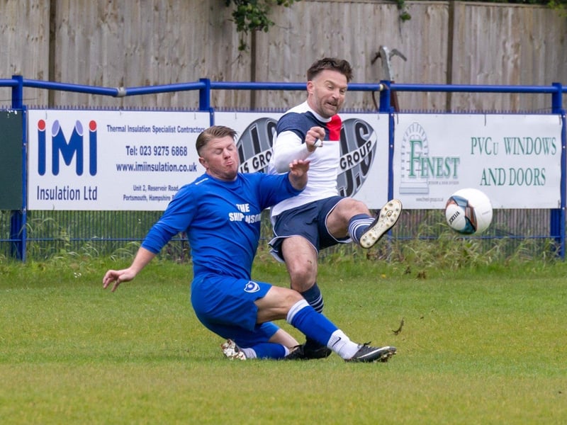 It may have been for charity but  neither team held back as two players challenged for the ball.
