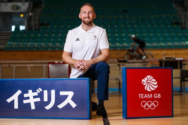 Declan Brooks poses for a photo to mark the official announcement of the cycling team selected to Team GB for the Tokyo Olympics. Photo by Barrington Coombs/Getty Images for British Olympic Association.