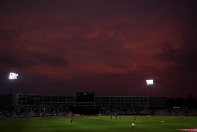 Threatening skies over The Ageas Bowl last night. Photo by Warren Little/Getty Images