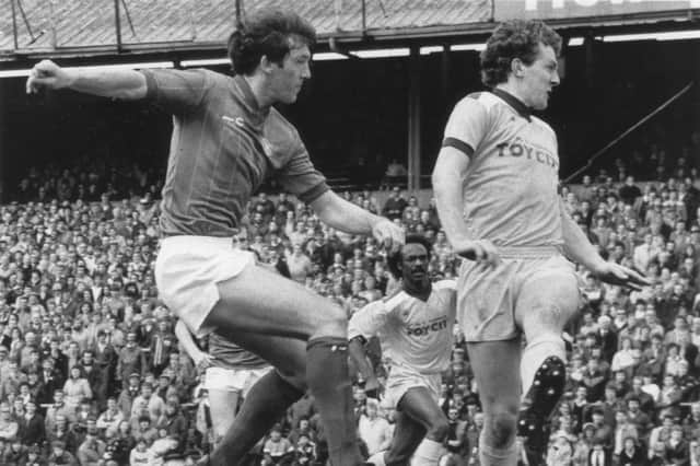 Billy Rafferty, seen here against Bradford in April 1983, scored 19 goals as Pompey claimed the Division Three title