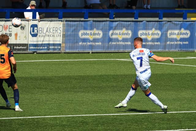 Jake McCarthy scores a stunning first half volley against Slough. Picture by Dave Haines