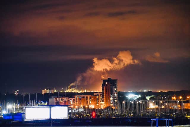 The orange glow from Fawley seen in the sky near Portsmouth led to a large number of calls to the fire service. Picture: Amy Savage