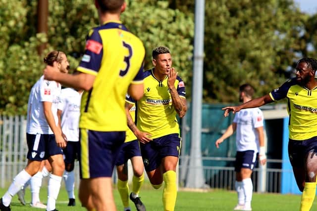 Matt Briggs celebrates his goal for Gosport Borough against Yate Town. Picture: Tom Phillips