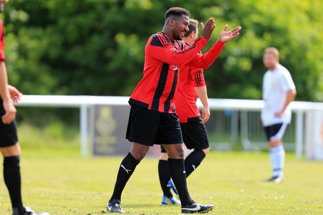 Rob Cox's goal celebration for Fareham Town. Picture: Chris Moorhouse
