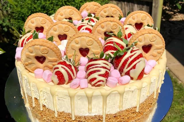 Jammy Dodger, Marshmallow & White Chocolate Covered Strawberries cheesecake. Picture: Roxy Smedley, The Cheesecake Vault.