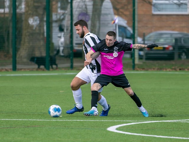 Harvest (pink) v Hayling (black & white). Picture: Mike Cooter