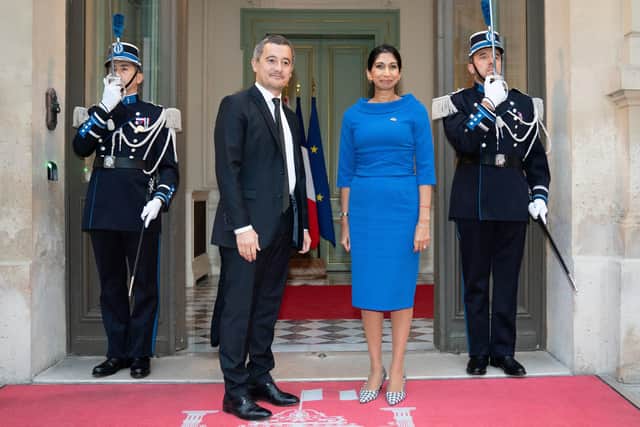Home secretary Suella Braverman is greeted by French interior minister Gerald Darmanin. Picture: Stefan Rousseau - Pool/Getty Images