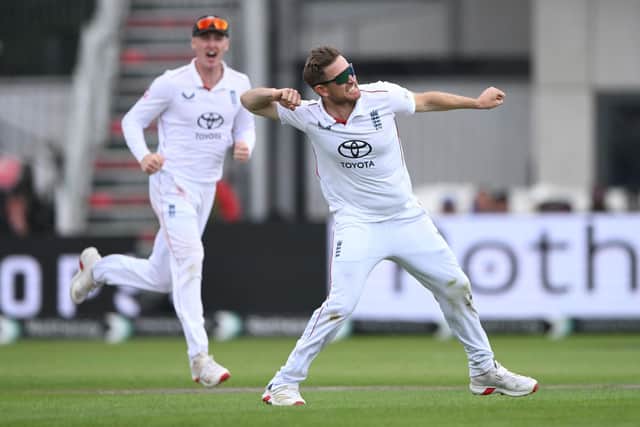 Liam Dawson takes a wicket for England. Photo: Getty Images
