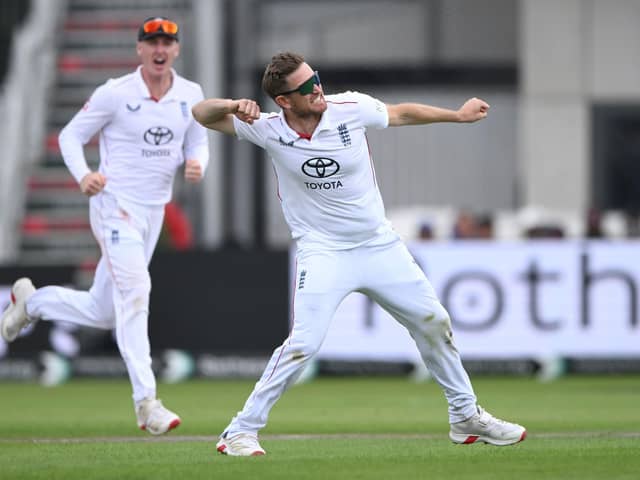 Liam Dawson takes a wicket for England. Photo: Getty Images