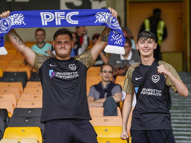 These Pompey duo sport the new away kick during their visit to Vale Park today