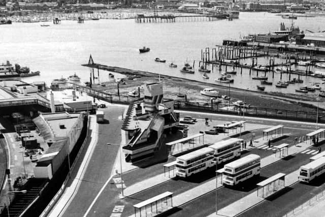 An aerial view of the bus station on The Hard, Portsmouth, on June 8, 1979. Picture: PP3960
