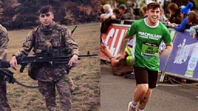 Lance Bombardier (LBdr) Jake Welch, 26, of Cosham, Portsmouth, faces the gruelling challenge of completing the Great South Run carrying the weight of two missiles on his back.