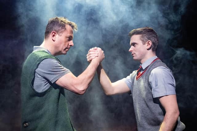 Sean Jones and Joe Sleight as the Johnstone twins in Blood Brothers UK Tour 2024. Picture by Jack Merriman