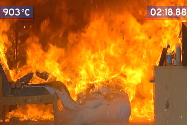 A still from the hard-hitting video on the course showing the terrifying speed in which a blaze can engulf a bedroom.