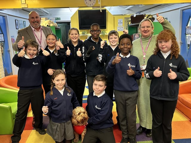 Stamshaw Junior School had 60 per cent of pupils meeting expected standards for reading, writing and maths. The average score in reading was 102 and in maths it was 102.Pictured: Back left to right -  Rob Jones (Headteacher), Frankey Simmonds, Demi Port, Aoife Staley,  Ayu Temilade, Sid Pushman- Viner (head boy), Kofi Oppong, Sam Cantini (Deputy Head) Poppy Bray (Head girl)Seated:  Lydia White, Franklin Roy, Buddy the school dog.