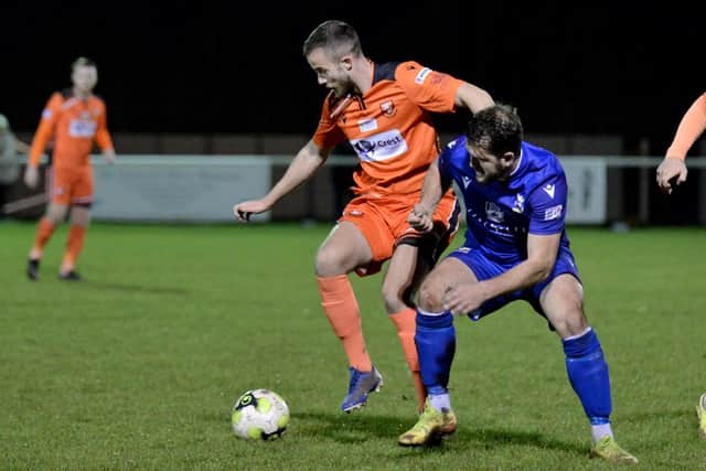 Action from Portchester (orange) v Baffins Milton Rovers. Picture by Martyn White.