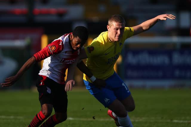 Torquay loanee Jake Andrews, right, scored and bagged an assist in Hawks' friendly win over Crystal Palace under-23s. Picture: Marc Atkins/Getty Images