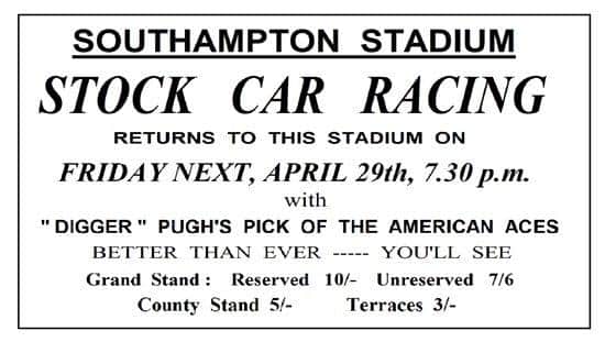 An advert from The News in 1955 regarding a stock car race meeting in Southampton