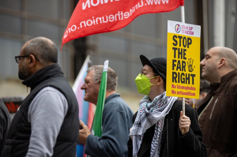 Patriots in Portsmouth and Stand Up To Racism Portsmouth campaigners held opposing rallies in Guildhall Square on Saturday morning.  Pictured - Pro and anti immigration protesters gathered in Guildhall Square on Saturday, November 2 Photos by Alex Shute