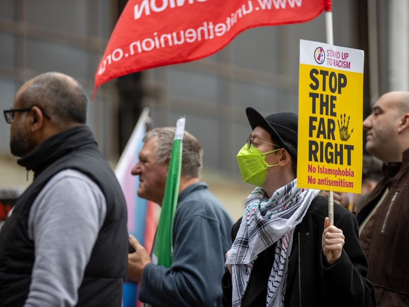 Patriots in Portsmouth and Stand Up To Racism Portsmouth campaigners held opposing rallies in Guildhall Square on Saturday morning.  Pictured - Pro and anti immigration protesters gathered in Guildhall Square on Saturday, November 2 Photos by Alex Shute