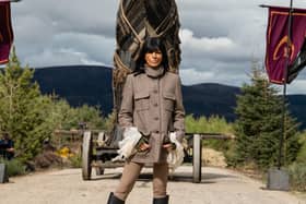 In the first episode of The Celebrity Traitors, Claudia Winkleman wears this beautiful Chloe jacket (£2,125, Harveynichols.co.uk) and blouse. CREDIT: BBC/Studio Lambert/Euan Cherry