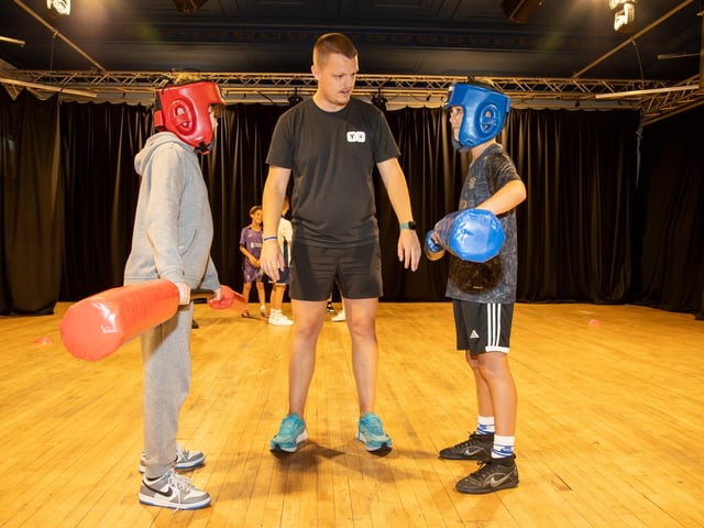 Y+ Youth Services are running an HAF Programme, sponsored by Portsmouth City Council at Portsmouth Guildhall, for kids between 11-16 with Gladiator themed activities. Pictured - Kids enjoying the activities on offer from Y+.