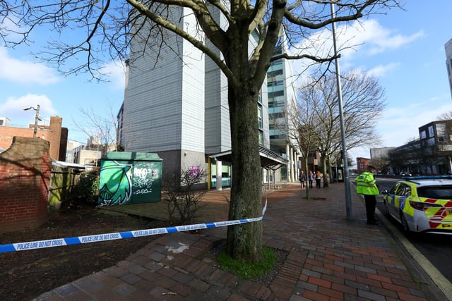 Police at a crime scene on Winston Churchill Avenue, Portsmouth
Picture: Chris Moorhouse (jpns 110224-09)