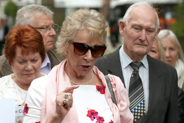 Ann Reeves, centre, is the daughter of Elsie Devine who died at the Gosport War Memorial Hospital. Pictured at Portsmouth Cathedral on June 20 in 2018 when the Gosport Independent Panel report was released.  Picture: Chris Moorhouse