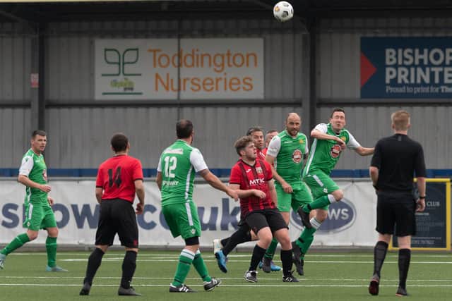 Action from Carberry (green) v Horndean United at Westleigh Park. Picture: Keith Woodland