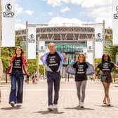 From left: Jermaine Jenas, Ellie Taylor, Harry Redknapp, Karen Carney and AJ Odudu on Wembley Way for Heineken's 12th Woman campaign launch
