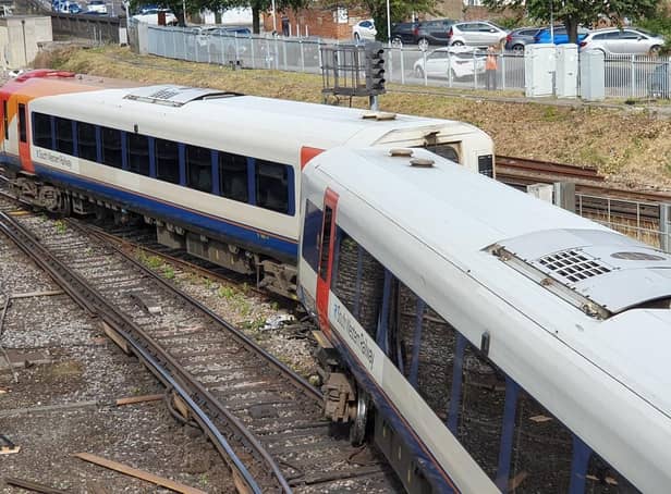 A train has derailed at Fratton railway station in Portsmouth on August 5, 2021. Picture: Habibur Rahman