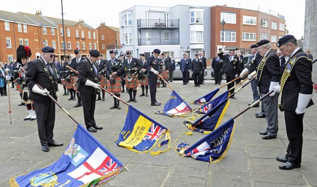 HMS Sheffield remembrance service at the Falklands Memorial in Old Portsmouth.

Picture: Ian Hargreaves  (050519-6)