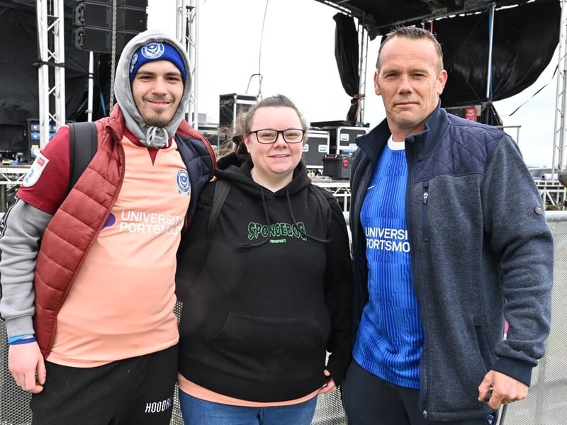Thousands of Pompey FC fans flocked to Southsea Common to celebrate the team's League One title and promotion. Pictured: (Left to Right) Jordan cullen, Harmony Aylott and Richard CullenPicture Credit: Keith Woodland