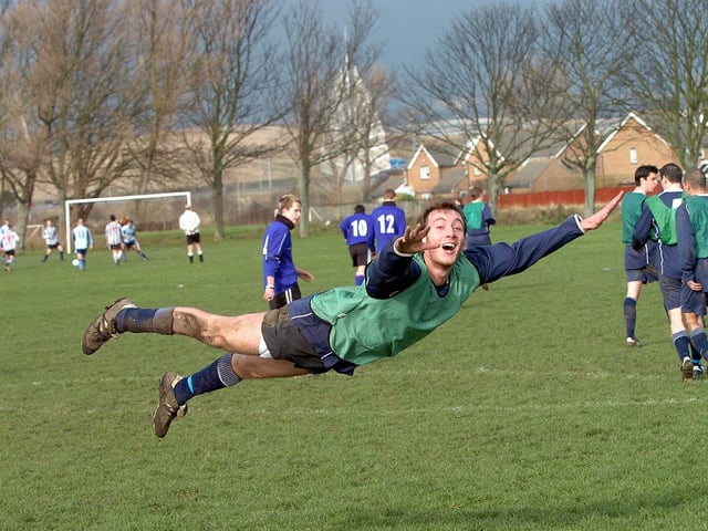 Portsmouth Patriots player Chris Milner enjoying his side's game against Booker Cash & Carry in Portsmouth Sunday League division three in 2005.