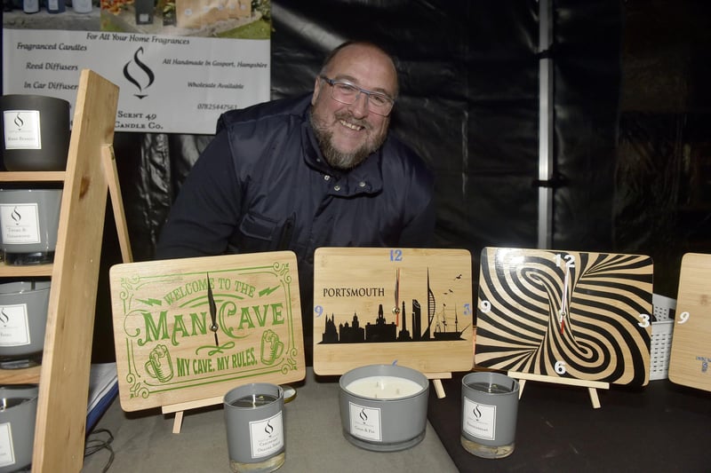 Chris Belcher-Banes, from Scent 49 Candle Co., at the Lee-on-the-Solent Christmas lights switch on. Picture: Sarah Standing (291124-6872)