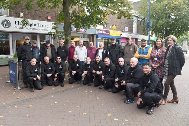 FirstLight Trust veterans and emergency services charity are taking on the Yompathon challenge, walking in support of mental health for frontline service personnel.

Pictured is: Veterans with yompers and (back row second right and right) Riah Bunce, activity co-ordinator and Dorinda Wolfe Murray, CEO and founding trustee for the FirstLight Trust, at the cafe in Gosport.

Picture: Sarah Standing (300922-4063)