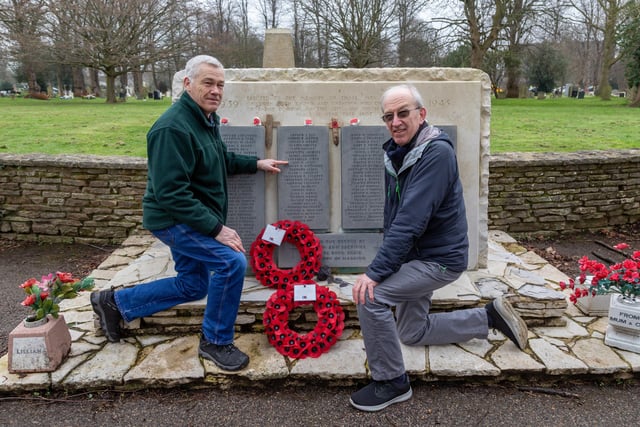 Christopher and John Judge who travelled down from Newcastle to pay tribute to their grandmother Annabelle Judge and aunt Anne Judge, who both died when a bomb destroyed Lion Terrace on the 10th January 1941. Picture: Mike Cooter (110324)