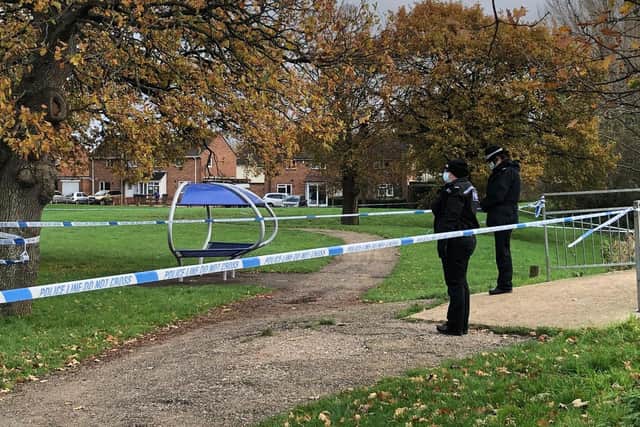 Police at a playground between Chalton Crescent and Middle Park Way in Leigh Park after a 20-year-old woman was raped today
Picture: Richard Lemmer