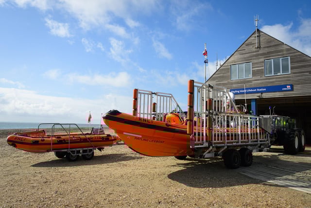Pictured is: The two lifeboats stationed at Hayling are pushed out of the stationPicture: Keith Woodland