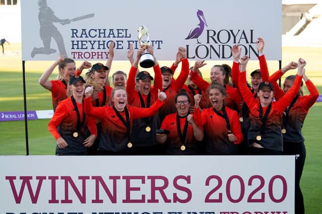Southern Vipers celebrate winning the Rachael Heyhoe Flint earlier this year. Picture: Dave Vokes