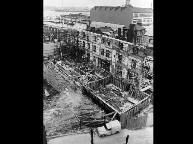 The gutted Ship and Castle pub on the  corner of Queen Street/Half Moon Street and the Hard, Portsea.